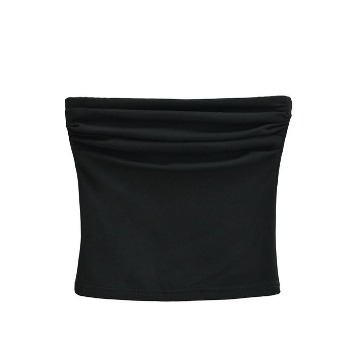 Tube top one-word collar pleated outer wear summer dopamine slim top women's summer sexy babes waist vest double layer