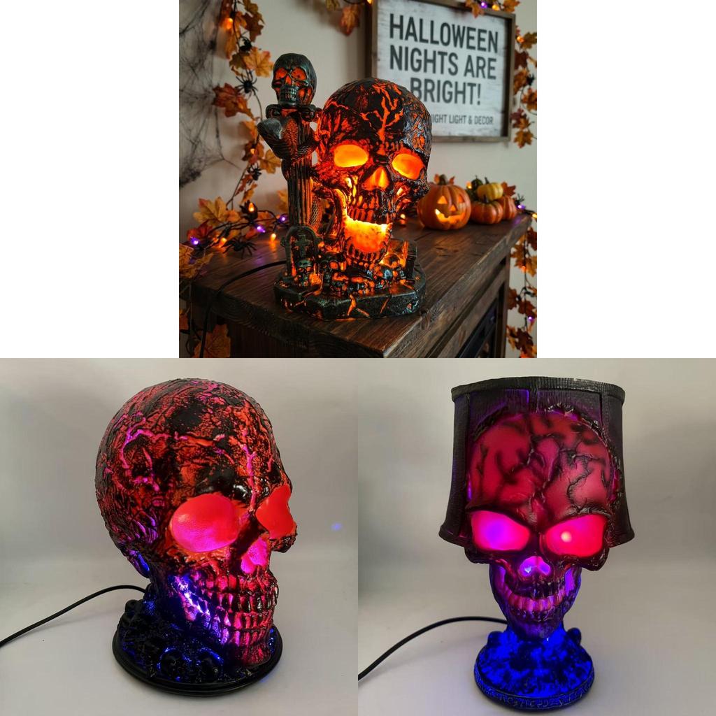 Halloween Skull Light Resin Garden Decor With Led For Outdoor Yard Ambiance