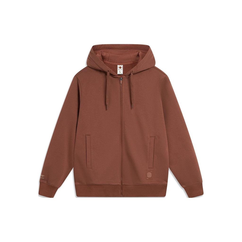Li-Ning China Farbreihe Solider Lässiger Hoodie Langarm Reißverschluss Sweatshirt Unisex Oberteile Milchkaffee-Braun AWDT967-5