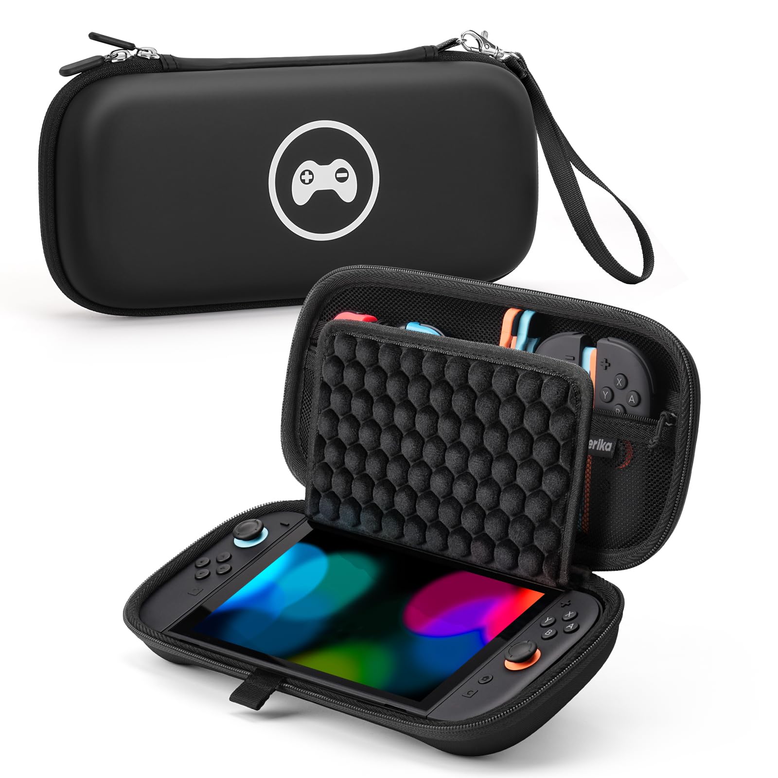 

Самый мощный защитный чехол от Compatible with Switch включает в себя сотовую панель для хранения с точками для экрана и большой включает 10 игр и чёрный