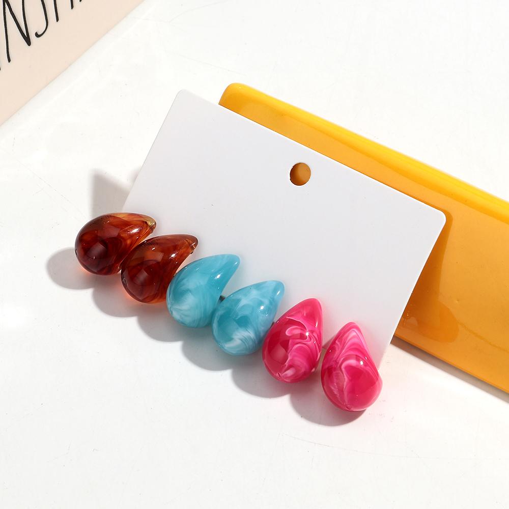 3 Pair New Korean Vintage Water Drop Acetate Resin Stud Earrings For Women Versatile Niche Temperament Girl Ear Jewelry Gifts