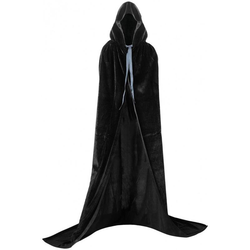 

Black Halloween Cloak Medium Thick Hooded Velvet Trench Coat Funny Costume Stage Performance Costume Comfortable and Breathable 60cm чорний