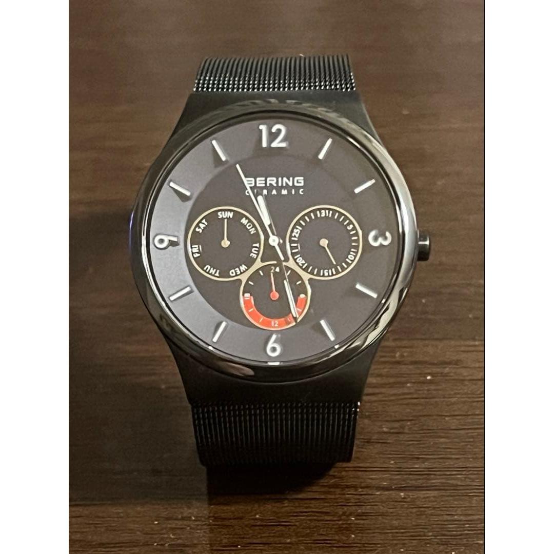 Used BERING CERAMIC Men s Watch Black Mesh Strap Battery Replaced