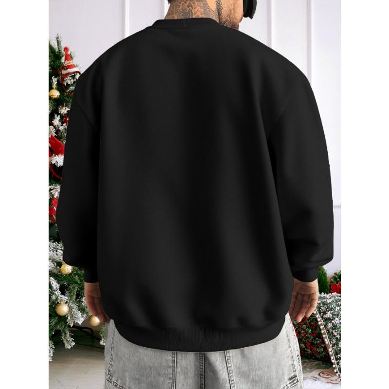 Men's Loose Fit Casual Crew Neck Sweatshirt With "Merry Christmas" Heat-Transfer Print For Autumn Winter.