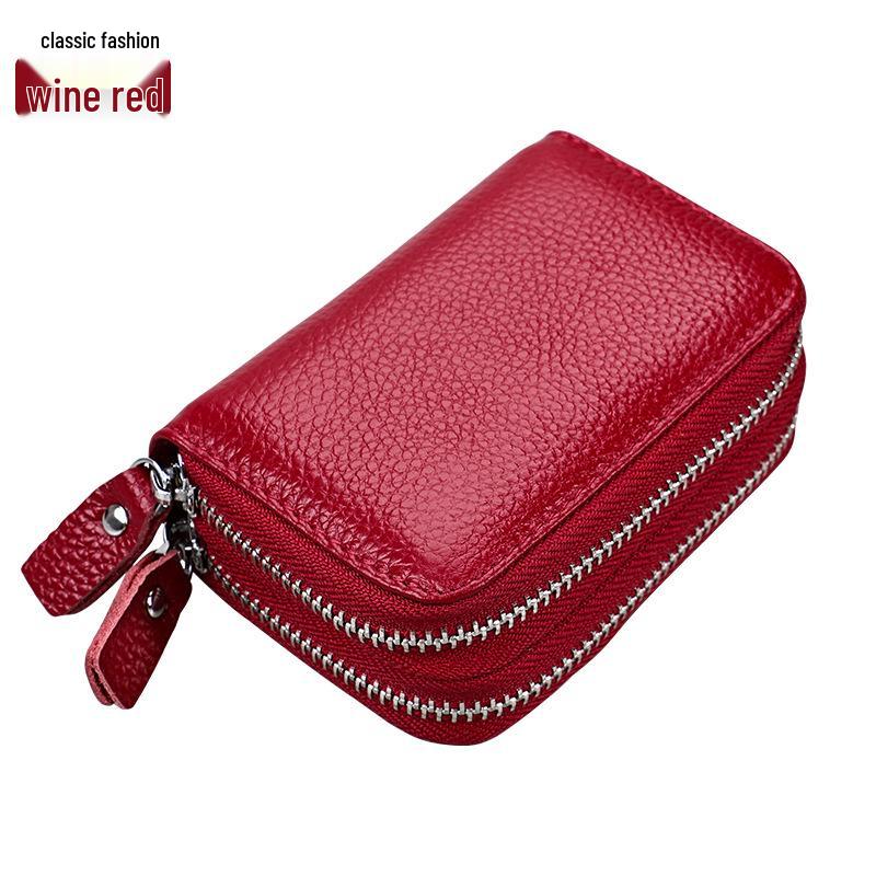 Anti-Magnetic RFID Cowhide Accordion Card & Coin Holder - Korean Style