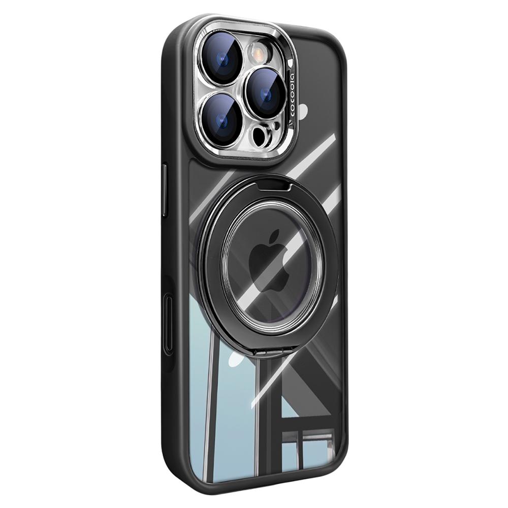 For iPhone 16 Pro Case Magnetic Rotating Kickstand PC+TPU Phone Cover with Detachable Camera Lens Film