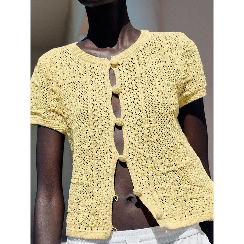 Za2025 Summer New Women Clothes Versatile Crocheted Casual Round Neck Short Sleeve Knitted Top 6236020 300