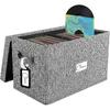 Vinyl Record Storage Box for 7"/45 RPM LPs, Grey Case with Lid Holds Up To 80 Albums, CD Crate Play Music Collection Holder, Collapsible File Folder