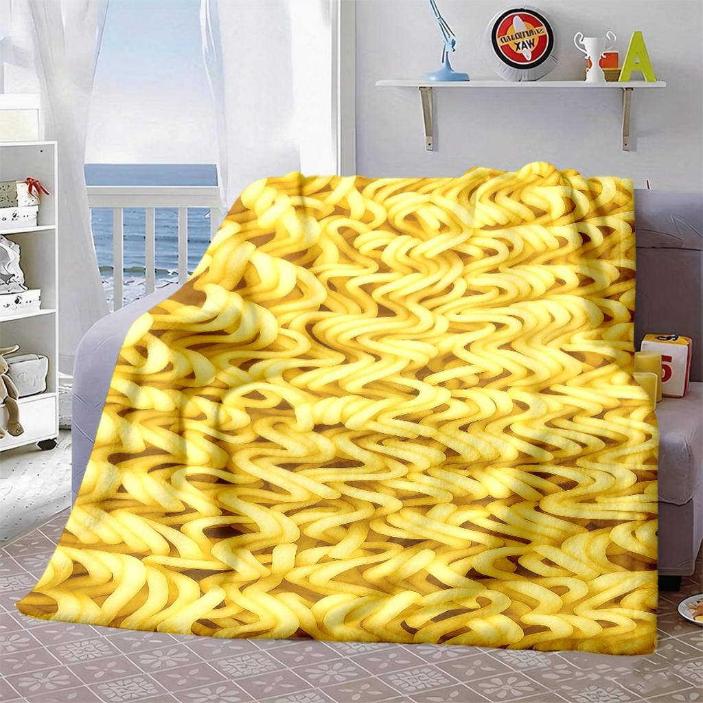 2026 New Arrivals UltraSoft Flannel Throw Blanket with Instant Noodle Print AllergyFriendly, SkinFriendly for Couch, Camping & Travel Versatile Yellow