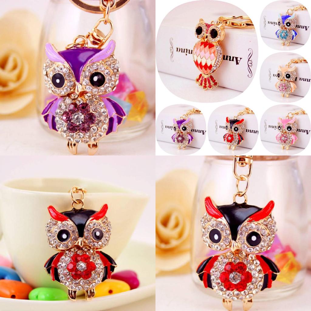 Adorable Cartoon Rhinestone Owl Keychain For Women Cute Animal Metal Keyring