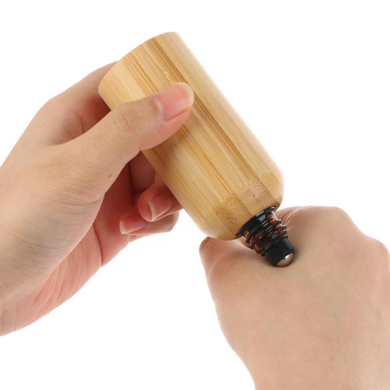 1 Pcs 10/20/30/50/100ml Bamboo Glass Roll On Bottle With Lid For Essential Oils Refillable Perfume Bottles With Roller Ball