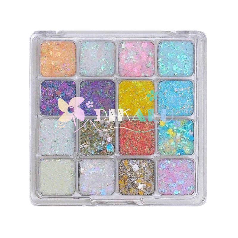 DIKALU Meerjungfrau Glitzer Lidschatten Palette - 16 Farben Super Glitzer, Perlmutt Matt, Langanhaltender Lidschatten