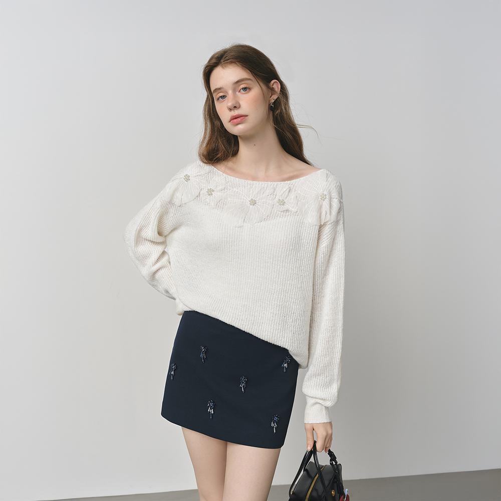 WEDNESDAY DELIGHT Wd_Pearl Flower Knit Top