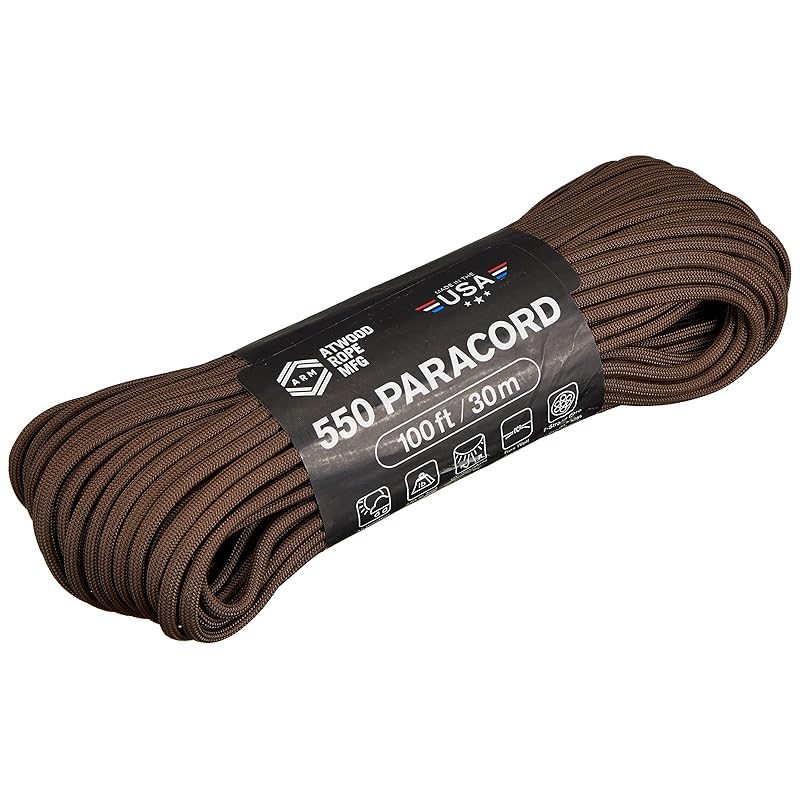 Веревка Atwood 44029 Паракорд, Многоцелевая веревка для палаток и тентов, 30 м, Коричневый [Официальный японский продукт]