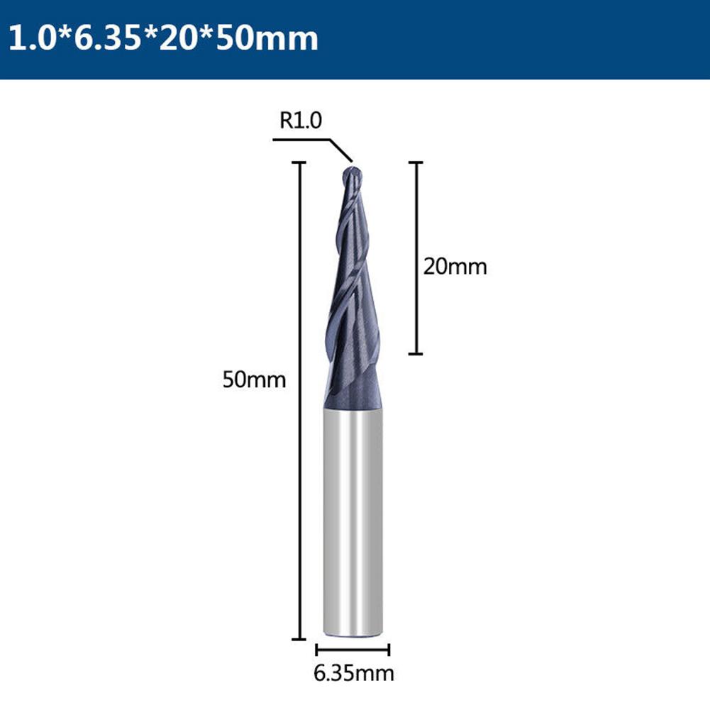1pc Tapered Ball Nose End Mill 2Flute 1/4\" Shank Carbide End Mill Spiral Router Bit CNC Machine Tool Milling Cutter Drill Bits