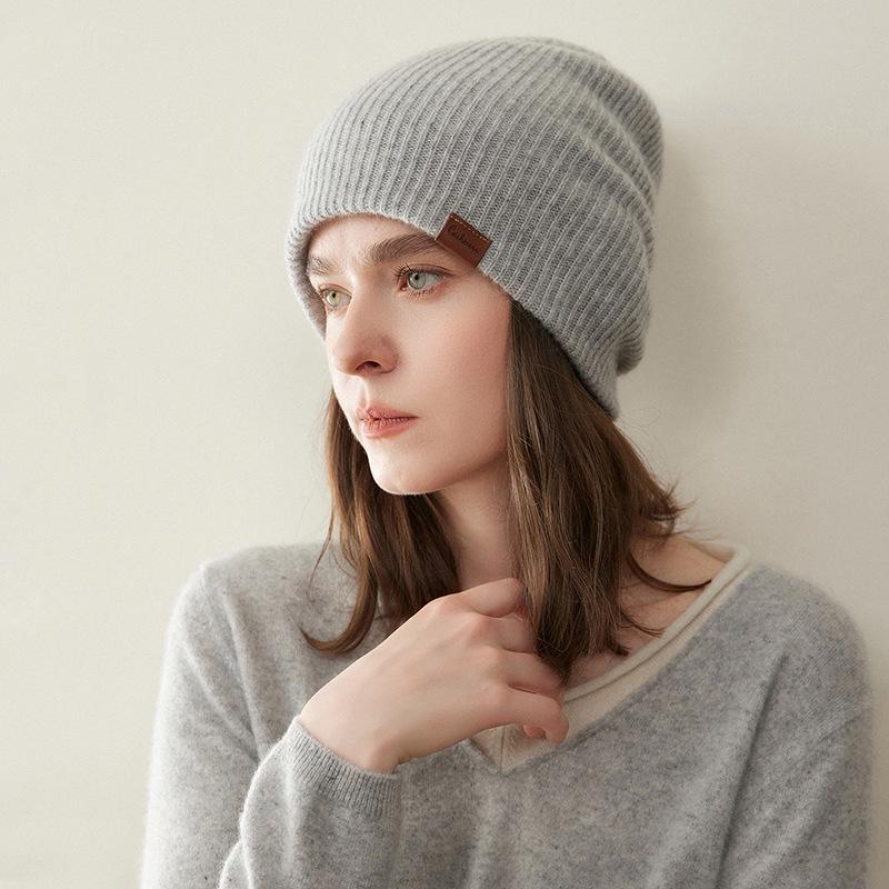 Women's 100% Pure Cashmere Knitted Hat – Fashionable, Versatile, and Warm
