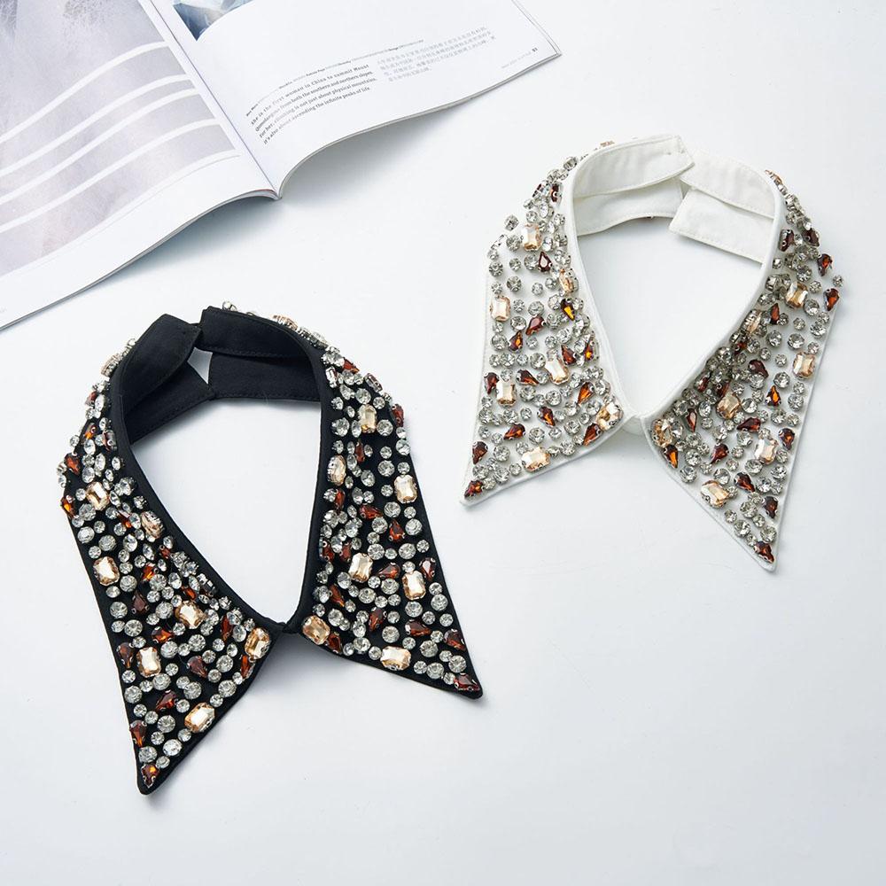Punk Color Beaded Detachable Faux Collar for Women Neckline with Crystal Rhinestone Sewing  European Fashion Pointed Collar