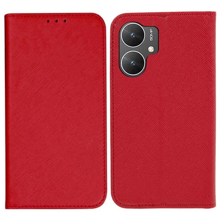 

For Xiaomi Poco M6 5G Redmi 13C 5G 13R 5G Shockproof Phone Cover Cross Texture Magnetic PU Leather Case with Stand