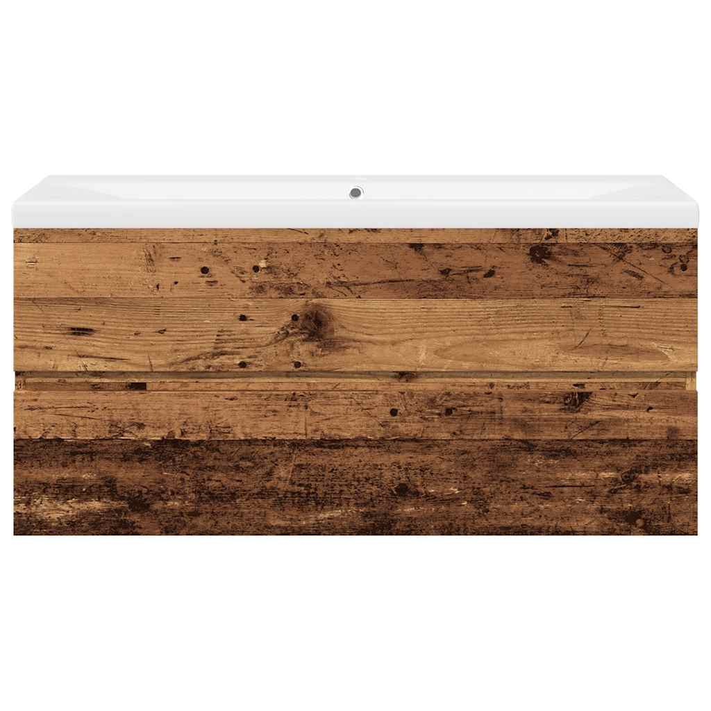 Washbasin Cabinet with Built In Basin Rustic Wood Look