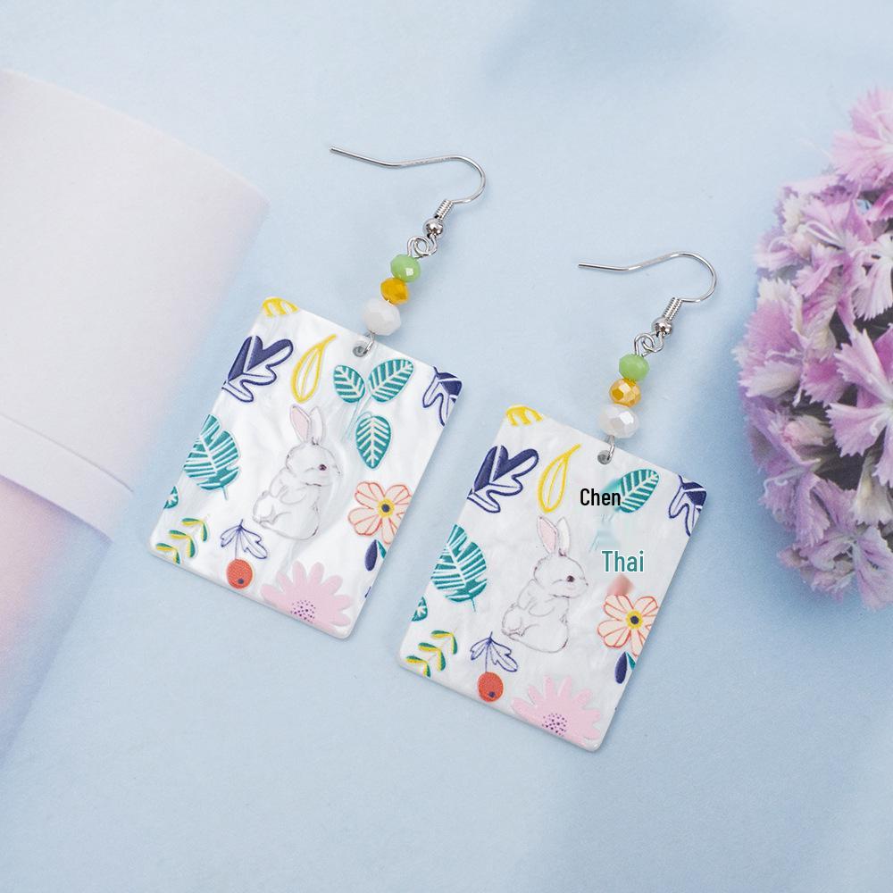Charming Cartoon Style Flower & Easter Bunny 3D Printed Acrylic Earrings for Women