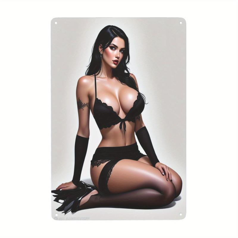 Noel Pin-Up Kızları Metal Tabela, Ofis Hediyesi Duvar Dekoru 20x30cm