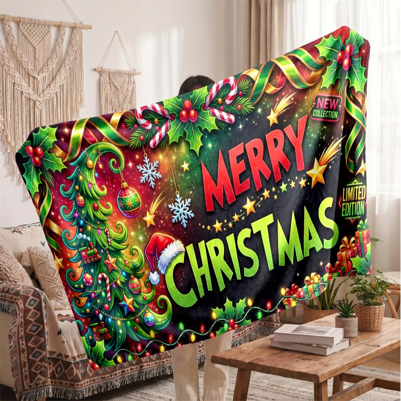 Christmas Flannel Throw Blanket Soft Warm Cozy For Sofa Bed Indoor Home Use Great Holiday Gift
