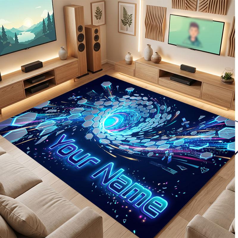 Abstract Geometric Theme Crystal Velvet Floor Rug Personalized Custom Name Text Warm Carpet Home Decoration