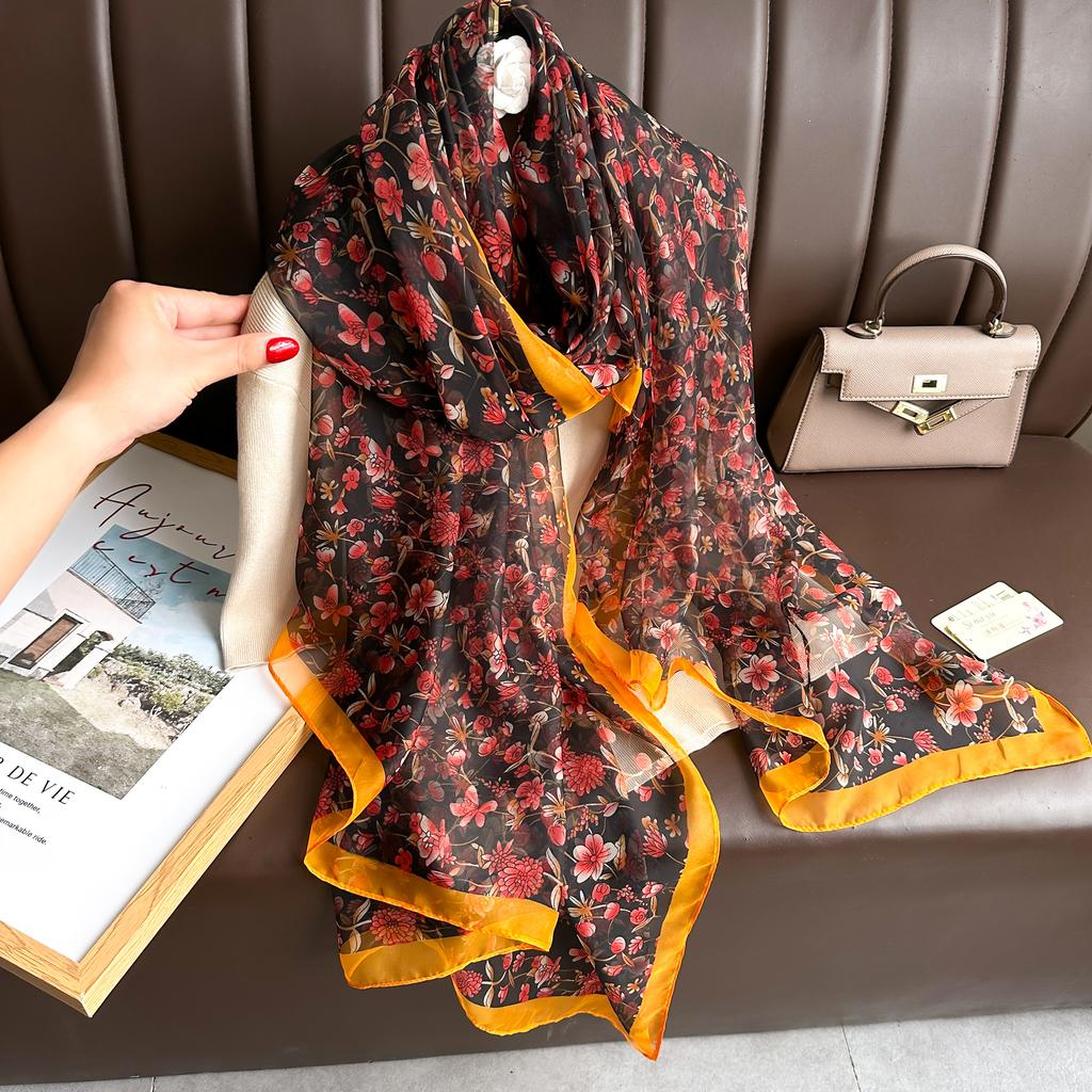 Elegance Scarf Spring Summer Women Beach Sunscreen Fashion Soft Shawl High Quality Silk Lady Popular Print Scarves Hijab