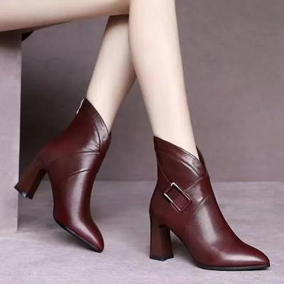 Sexy Women Boots Autumn and Winter V-Neck High Heels Ankle Shoes Boots Leather Booties Feminina Woman Wedding Party Shoes