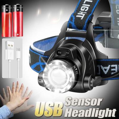 T6 LED Body Motion Sensor Headlamp USB Rechargeable Headlight Waterproof Induction Head Lamp Powerful Zoomable Head Torch