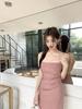 Spring/Summer 2026 Elegant Pink Pleated Waist Bodycon Camisole Dress for Women