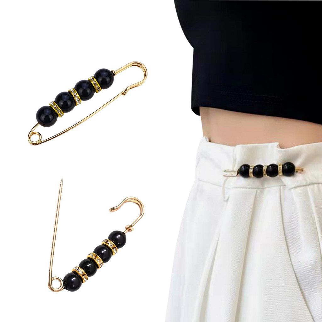 AINAMEISI 12 Stück Mode Perlenbrosche Taillenraffung Verstellbarer Rock Rutschfeste Metallnadel Fixierte Kleidung DIY-Accessoires