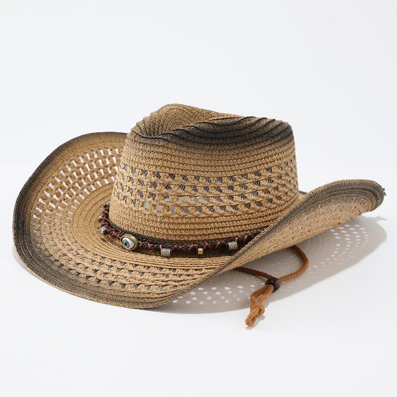 Spring and summer men's and women's hollow straw hats, ethnic style European and American cowboy hats, outdoor sunshade sunscreen hats, travel hats