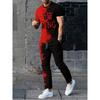 New Summer Men's Sports Suit Men's Round Neck Splicing Printed Short-sleeved T-shirt Loose Pants Two-piece Set Streetwear