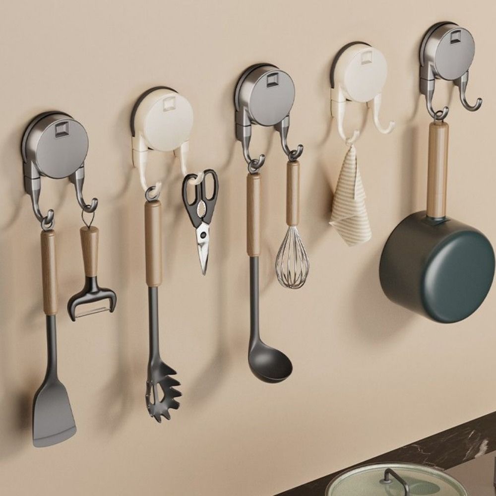 2Pcs Non-Marking Paper Towel Double Hooks Plastic Kitchen Storage Hooks Suction Cup Hooks Bathroom