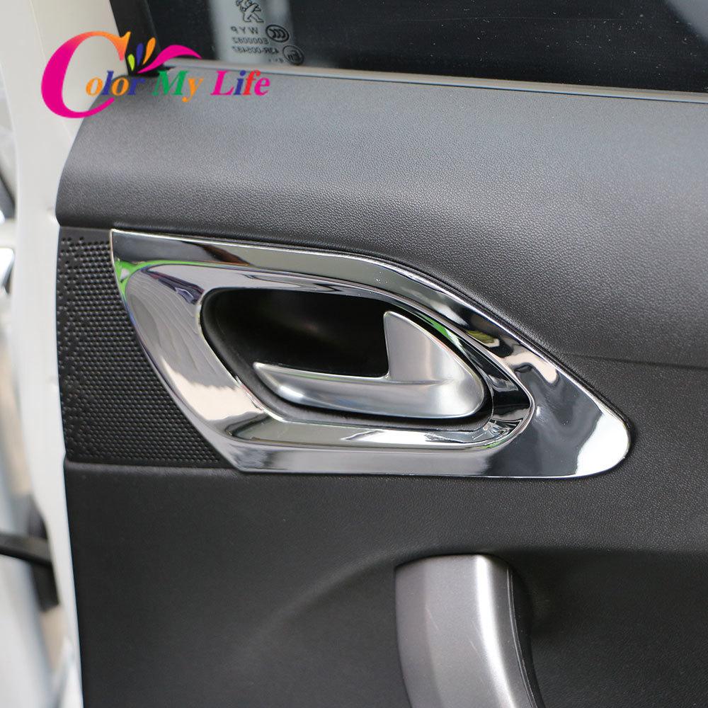 2 sztuk/zestaw ABS Chrome wewnętrzne tylne drzwi koło naklejki wykończeniowe dla Peugeot 208 2008 2014 2015 2016 2017 2018