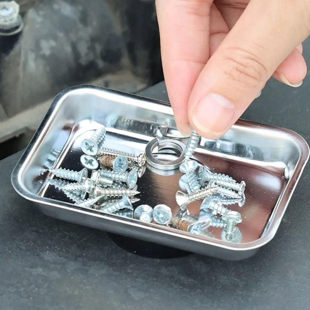 1Pcs Round Square Magnetic Parts Tray Silver Magnet Tool Organizer Stainless Steel Multifunctional Parts Bowl