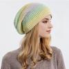 Women Winter Knitted Hat Thickened Tie Dye Gradient Rainbow Color Warm Anti Slip Windproof High Elasticity Ear Outdoo