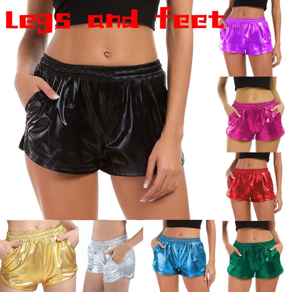 Dámské sportovní kalhoty FGHJ s vysokým pasem šortky lesklé kovové kalhoty