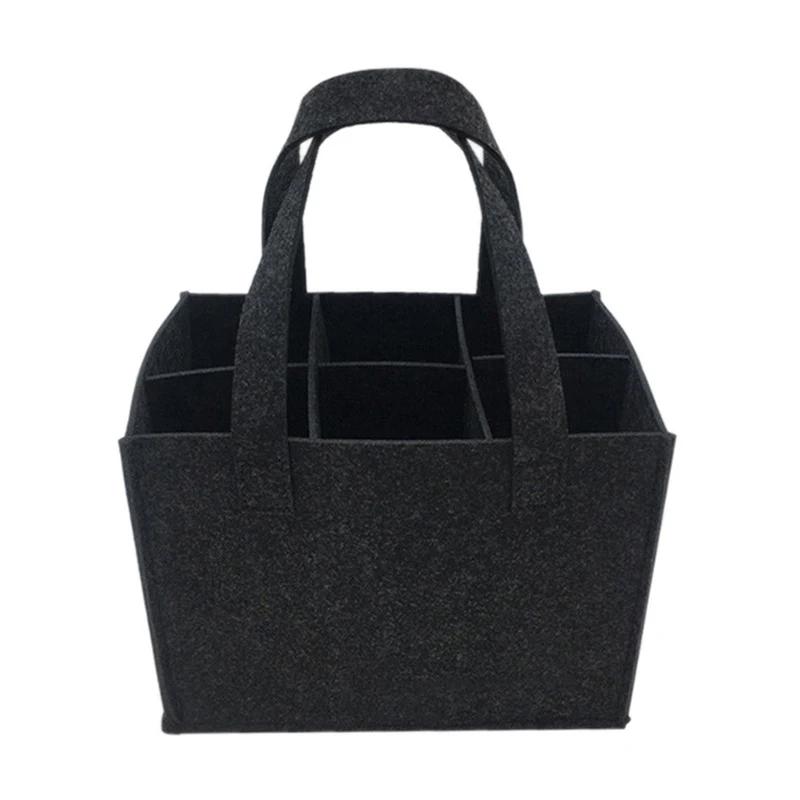6 Bottles Felt Wine Bottle Holder Bag Grey Protective Wine Storage Bag Washable with Carry Handle Wine Bottle Carrier Wedding