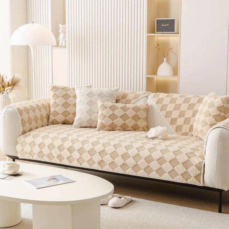 

Плюшевый клетчатый чехол для дивана, утолщенная теплая нескользящая подушка, зимняя роскошная зимняя декоративная пылезащитная крышка для дивана для гостиной, мягк... 70x70cm 1pcs