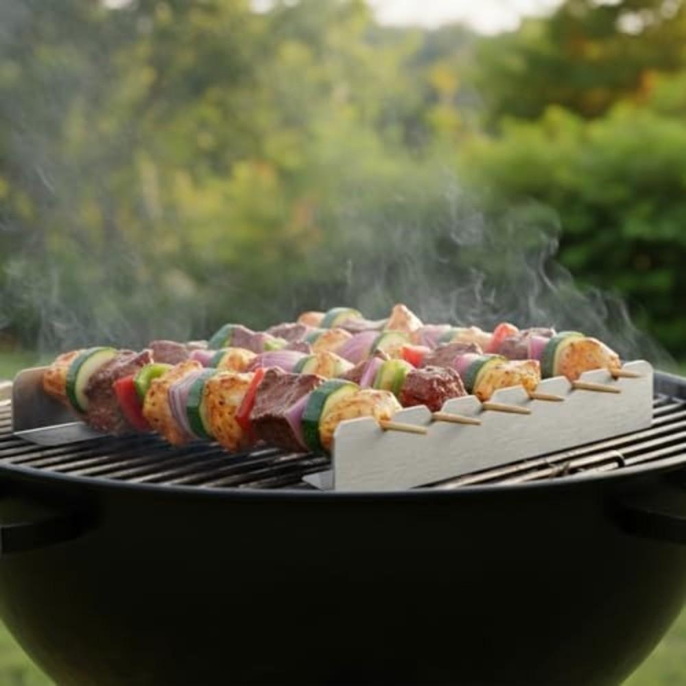 Stainless Steel BBQ Kebab Rack Anti-Slip Groove Kebab Stands Barbecue Tools  Garden Party