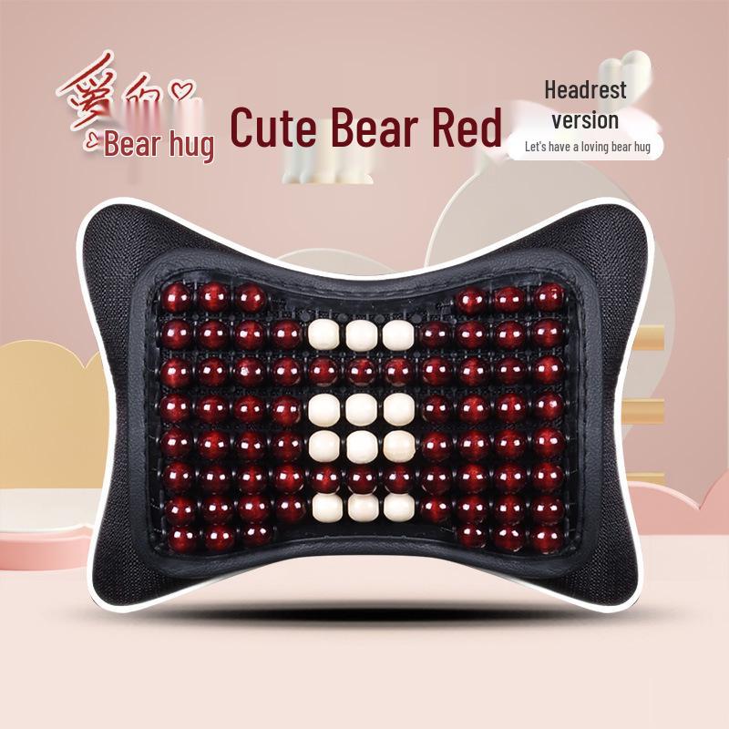 Cartoon Bear Wooden Bead Car & Office Cushion Set - 3-Piece, All-Season