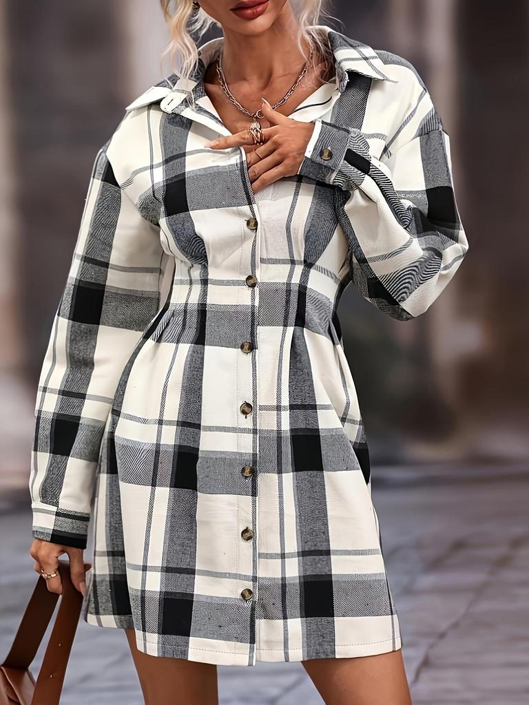 Elegant Plaid Print Belt Dress for Women - Autumn & Winter Collection