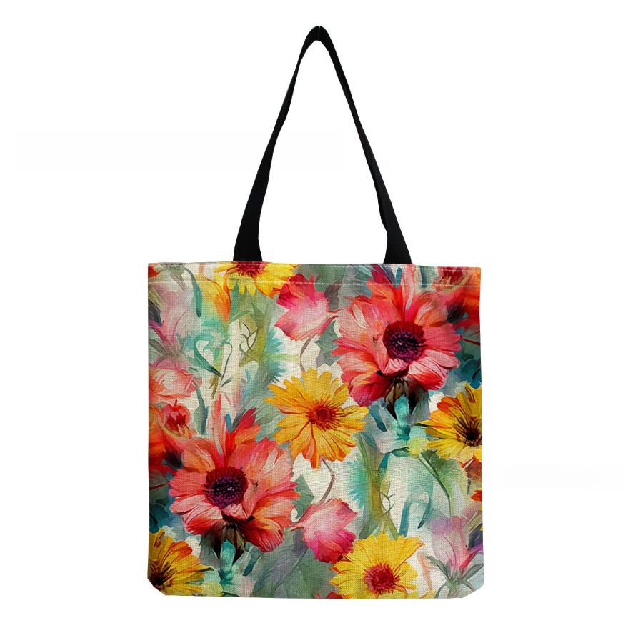 Damen Vintage Leinen-Tragetasche - Große Kapazität Blumenmuster Schulter-Handtasche für Freizeit & Lebensmitteleinkauf KTB