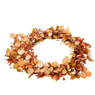 Fall Wreath with Artificial Wheat Ears Leaves Berry Branches Wreath for Door Window Wall Farmhouse