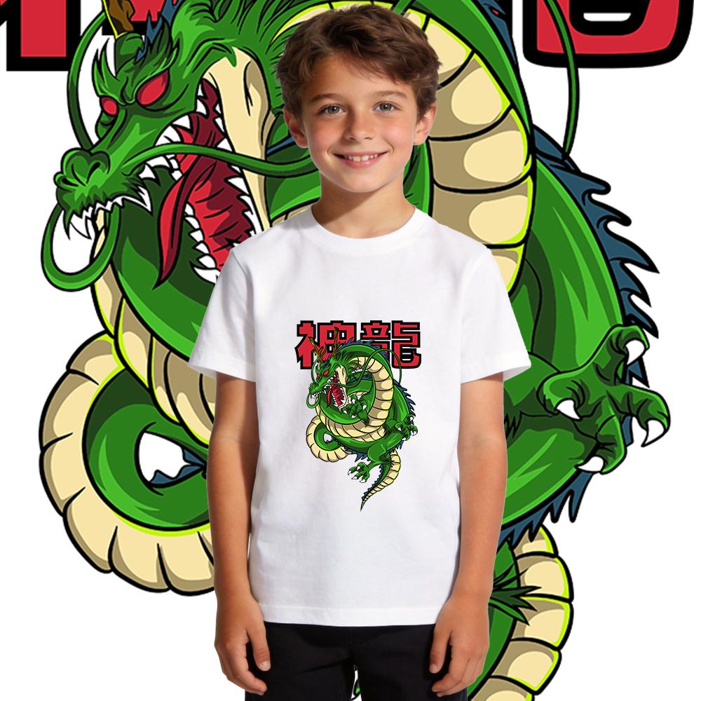 Kids Dbz Shen Long Anime Print T Shirt Pure Cotton Soft Breathable Short Sleeve Shirt for Boys and Girls Summer Casual Wear