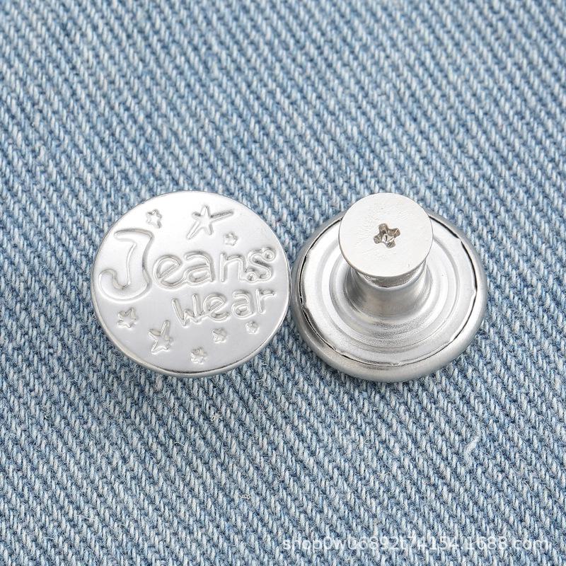 Adjustable No-Sew Detachable Metal Jeans Buttons – Flat Bottom, Nail-Free, Resizes Waistbands Effortlessly