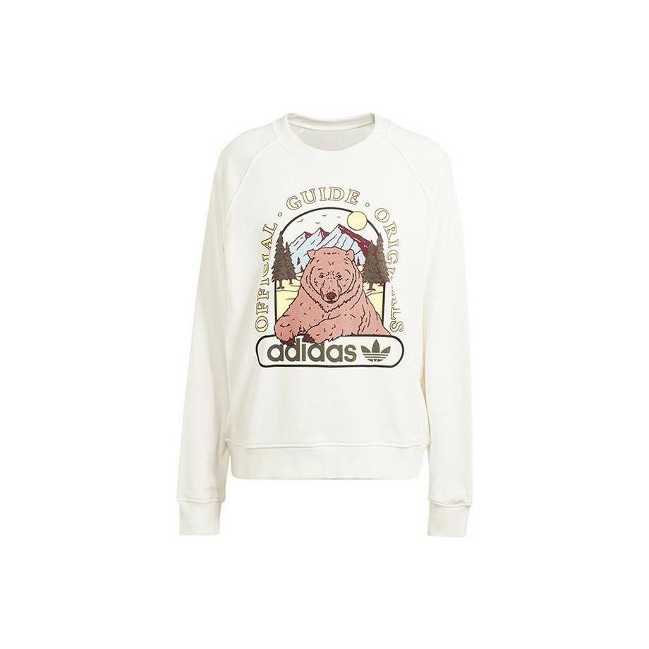 Adidas Originals Trefoil Round Neck Pullover Animal Print Long Sleeve Sweatshirt Women Sweatshirt White IL2426 XS