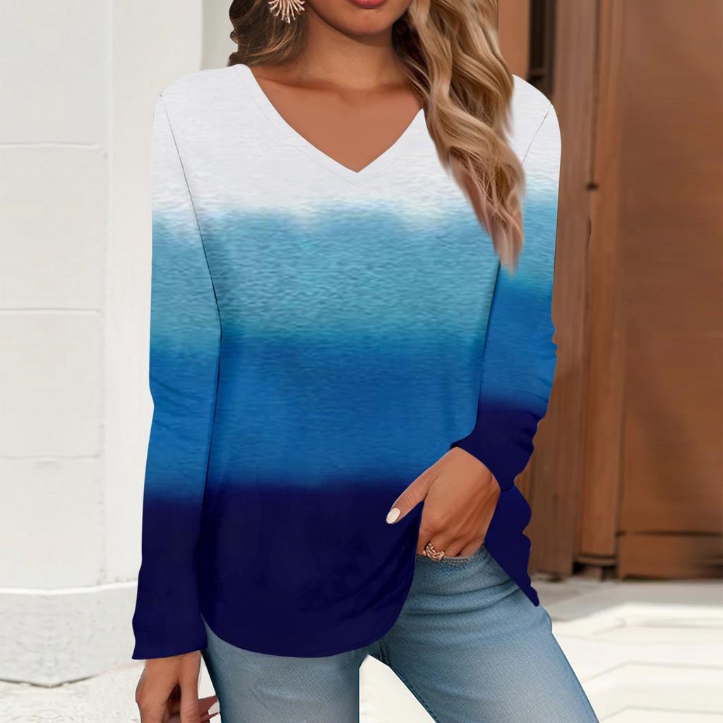 Women's T Shirt Tee Print Long Sleeve Daily Weekend Daily Basic V Neck Regular  Fall Winter Tops